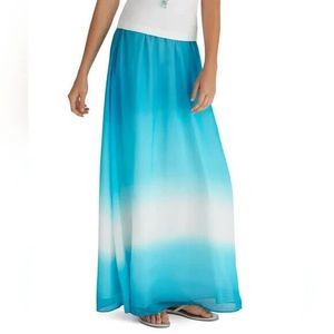 White House Black Market Size S Silk Dip Dye Ombre Maxi Skirt Chiffon Cerulean